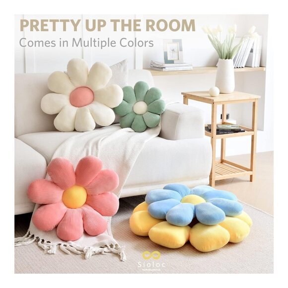 Sioloc 15.7 Inch White Floral Throw Pillow, Plush Flower Shaped Cushion for Bedr - Picture 3 of 6